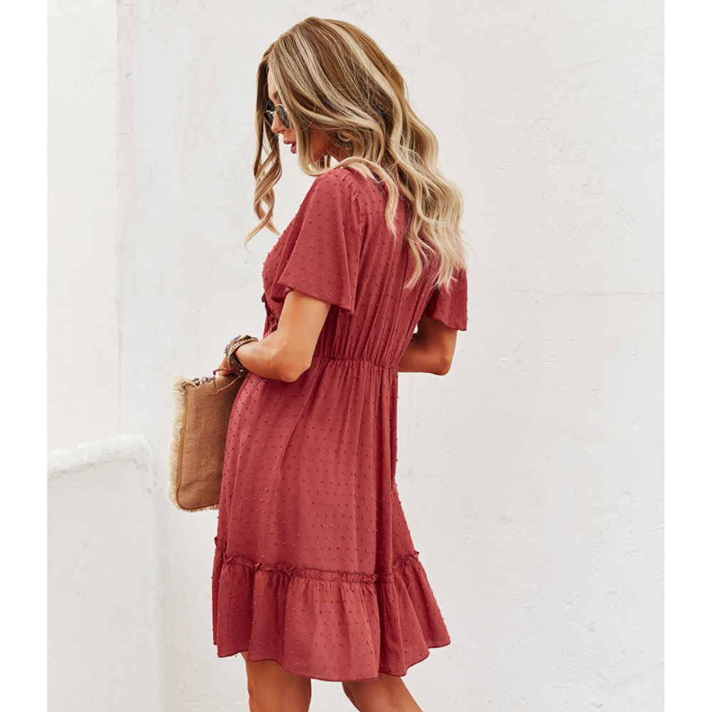 Boho Short-Sleeve Chiffon Dress-My Comfy Blouse