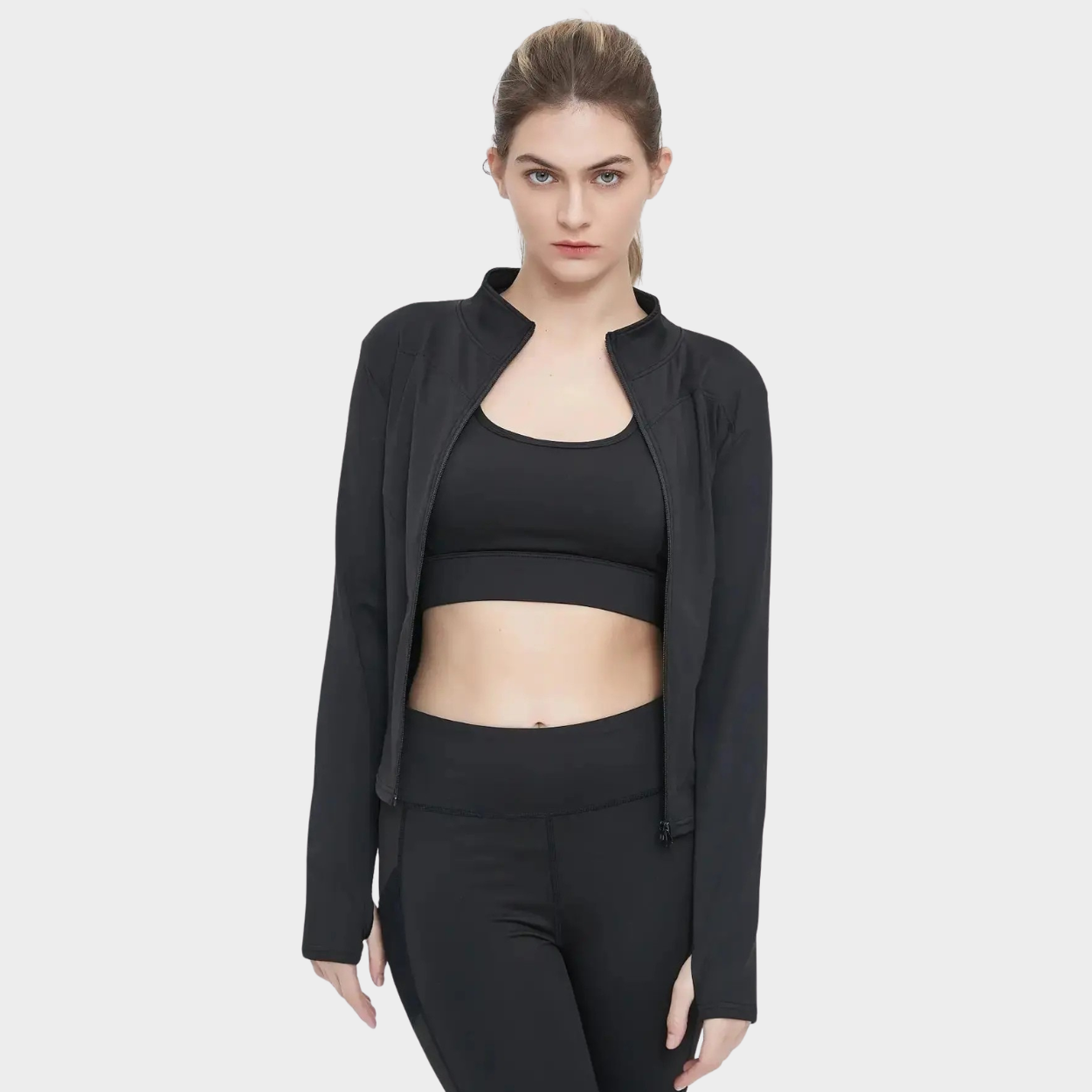 Long Sleeve Fitted Zip Mock Style Jacket