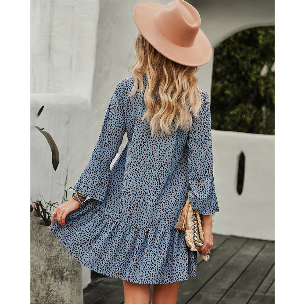 Women Half-Buttoned Dalmatian Print Dress-My Comfy Blouse