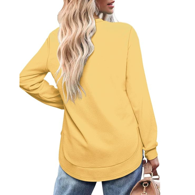 Sweatshirt Crewneck Long Sleeve Shirts High Low Tops Curved Hem For Womens