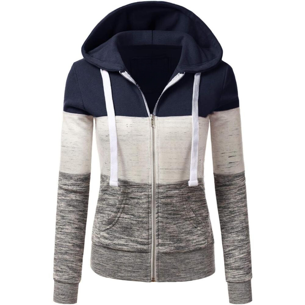 Zip Up Hooded Jacket With Contrast Stripes-My Comfy Blouse