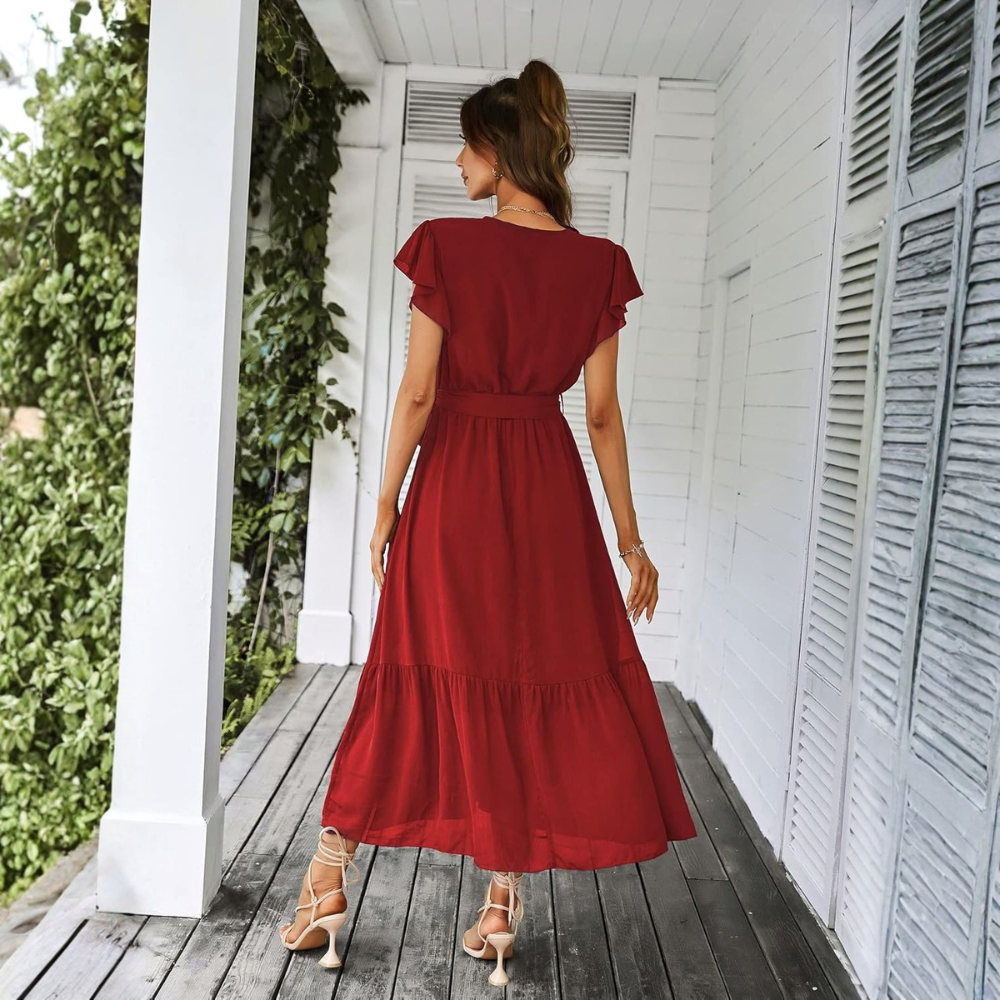 Floral And Boho Wrap Ruffle Maxi Dress V For Women