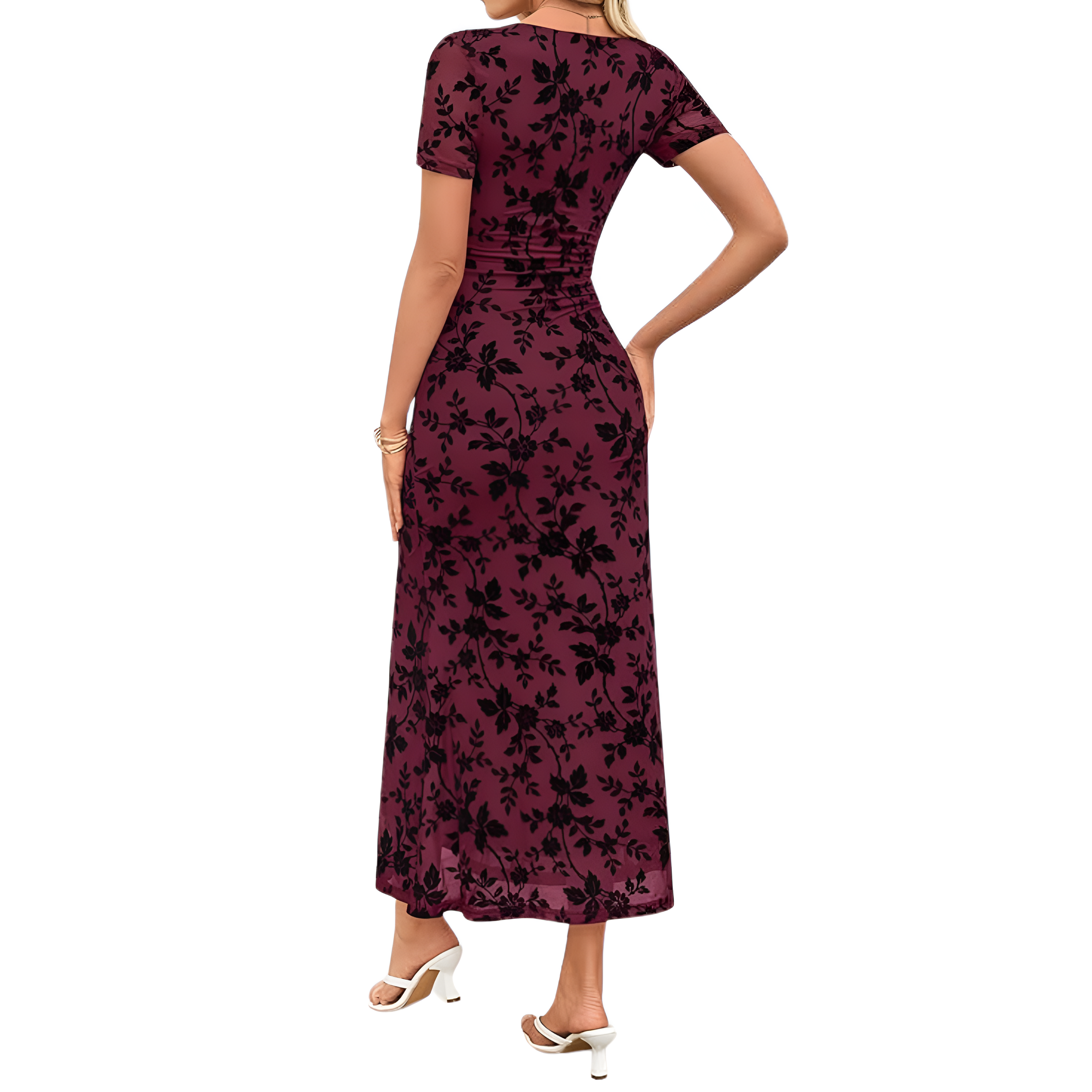 Summer And Floral Ruched Mesh Bodycon Maxi Dresses For Women
