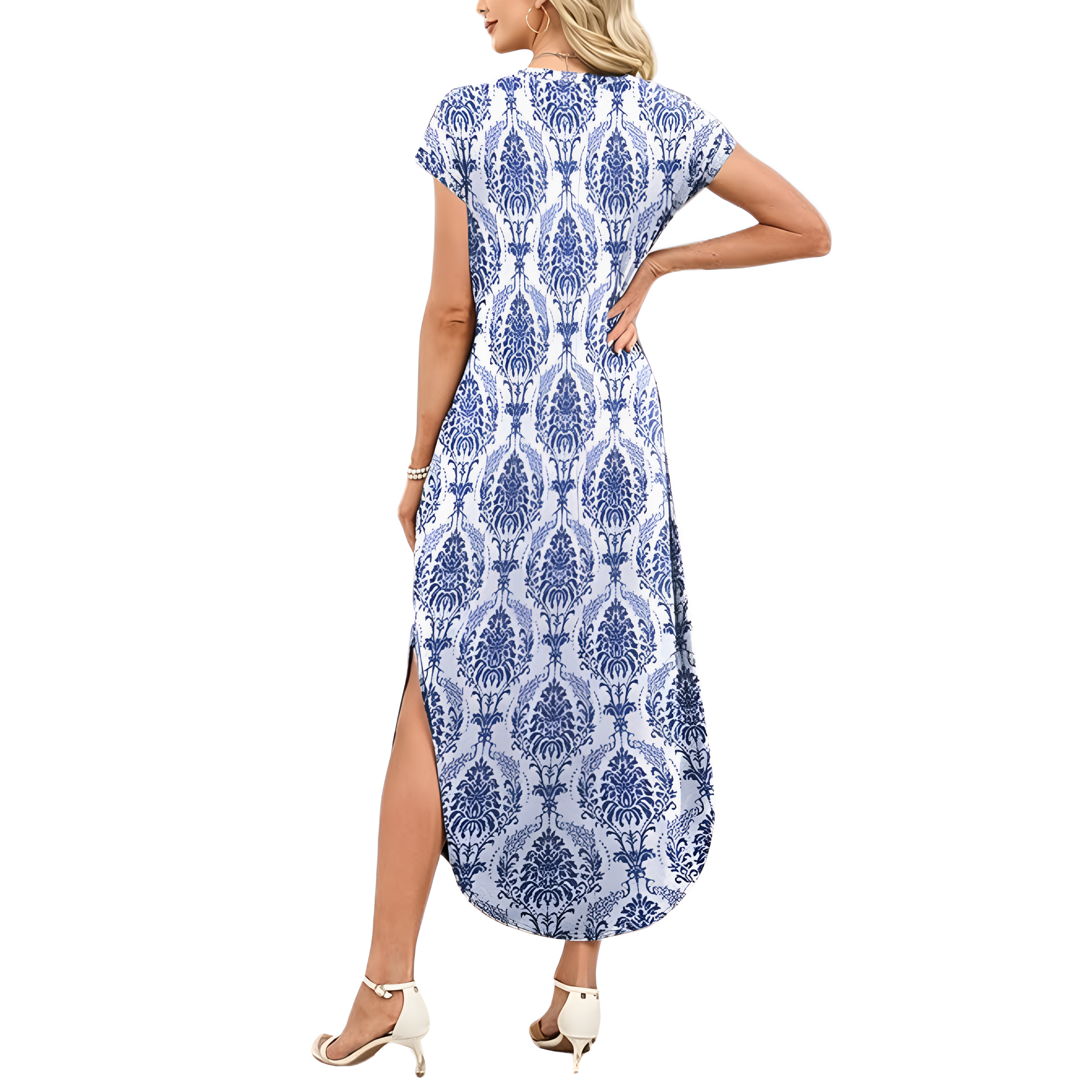 Summer And Cap Sleeve Crewneck Casual Beach Maxi For Women