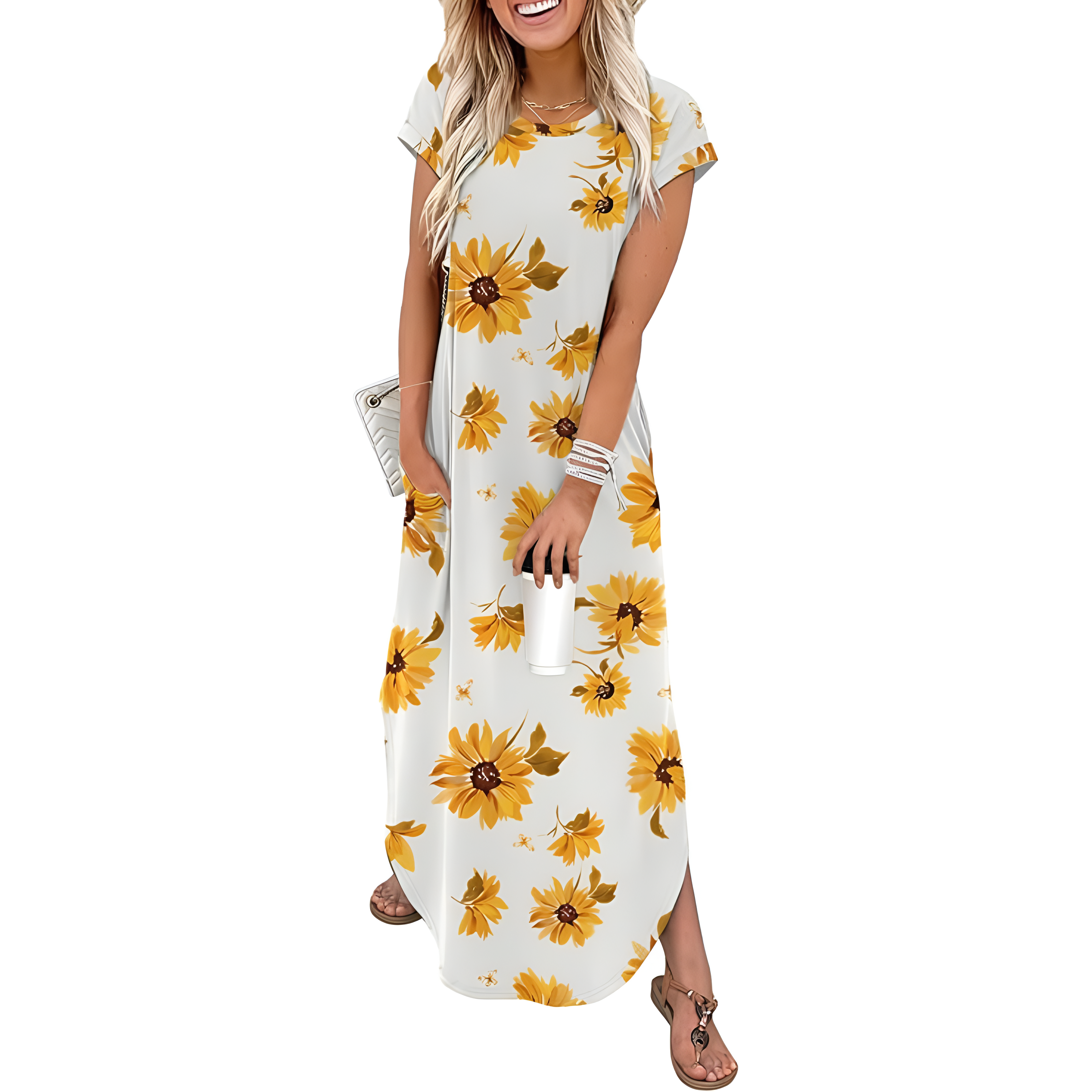 Summer And Cap Sleeve Crewneck Casual Beach Maxi For Women