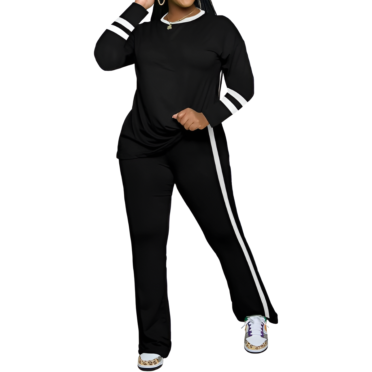 Two Piece Lounge Sets For Women With Long Sleeve Casual Top And Flare Pants