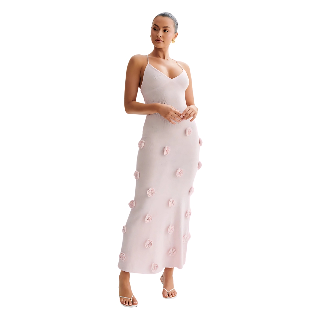 Textured Sleeveless Midi Dress with Floral Applique-My Comfy Blouse