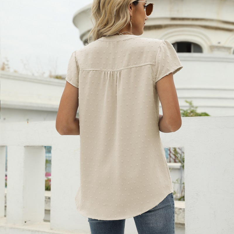 Flounce Short Sleeves V Neck Blouse-My Comfy Blouse