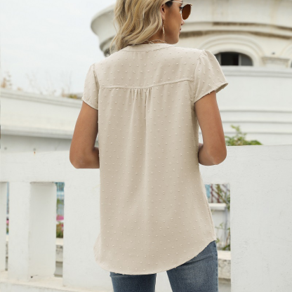 Flounce Short Sleeves V Neck Blouse
