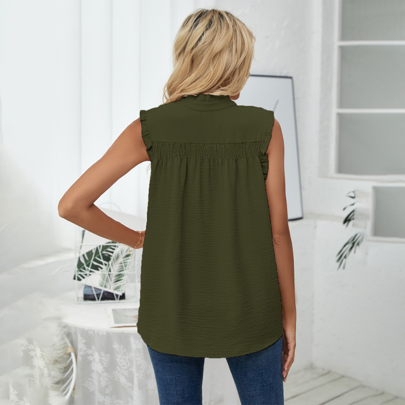 Semi-Casual Sleeveless Meridian Collar Blouse-My Comfy Blouse