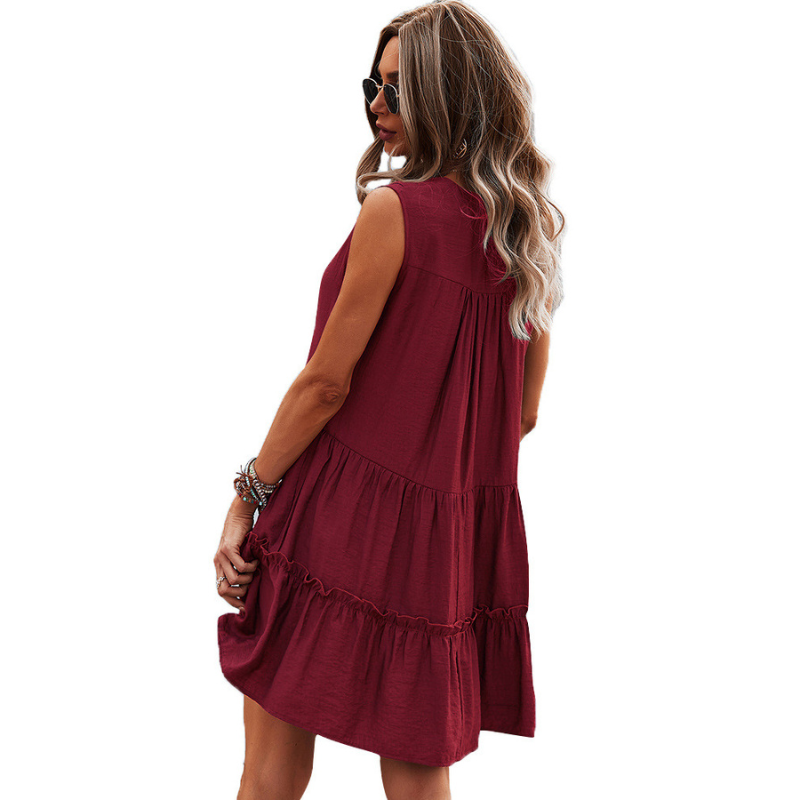 Flared Bottom Knee Length Sleeveless Dress-My Comfy Blouse