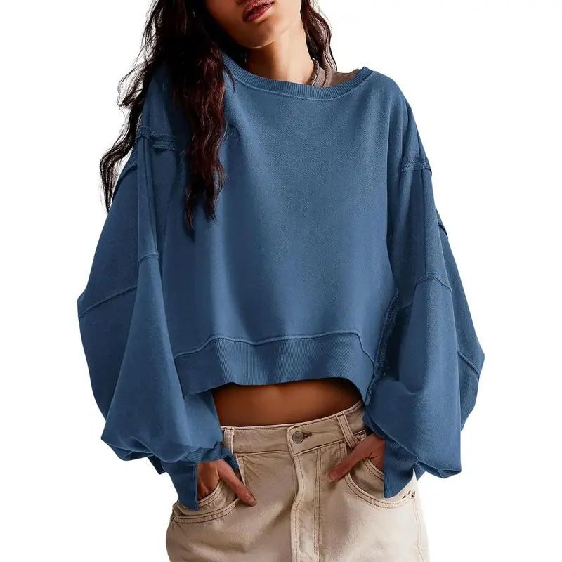 Casual Loose Crop Top Long Sleeve Sweatshirt For Women