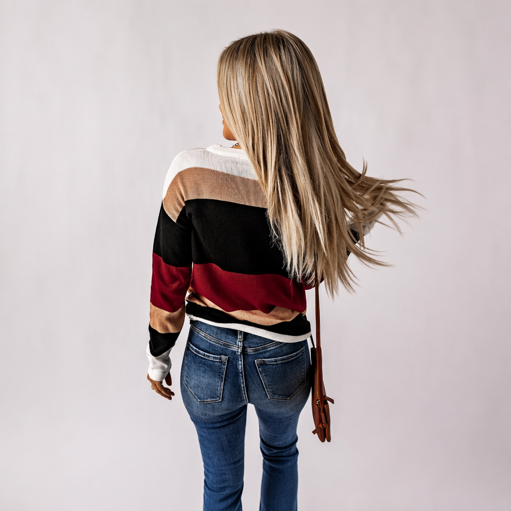 Striped Winter Fashion Outfits Sweaters With Drawstring For Women