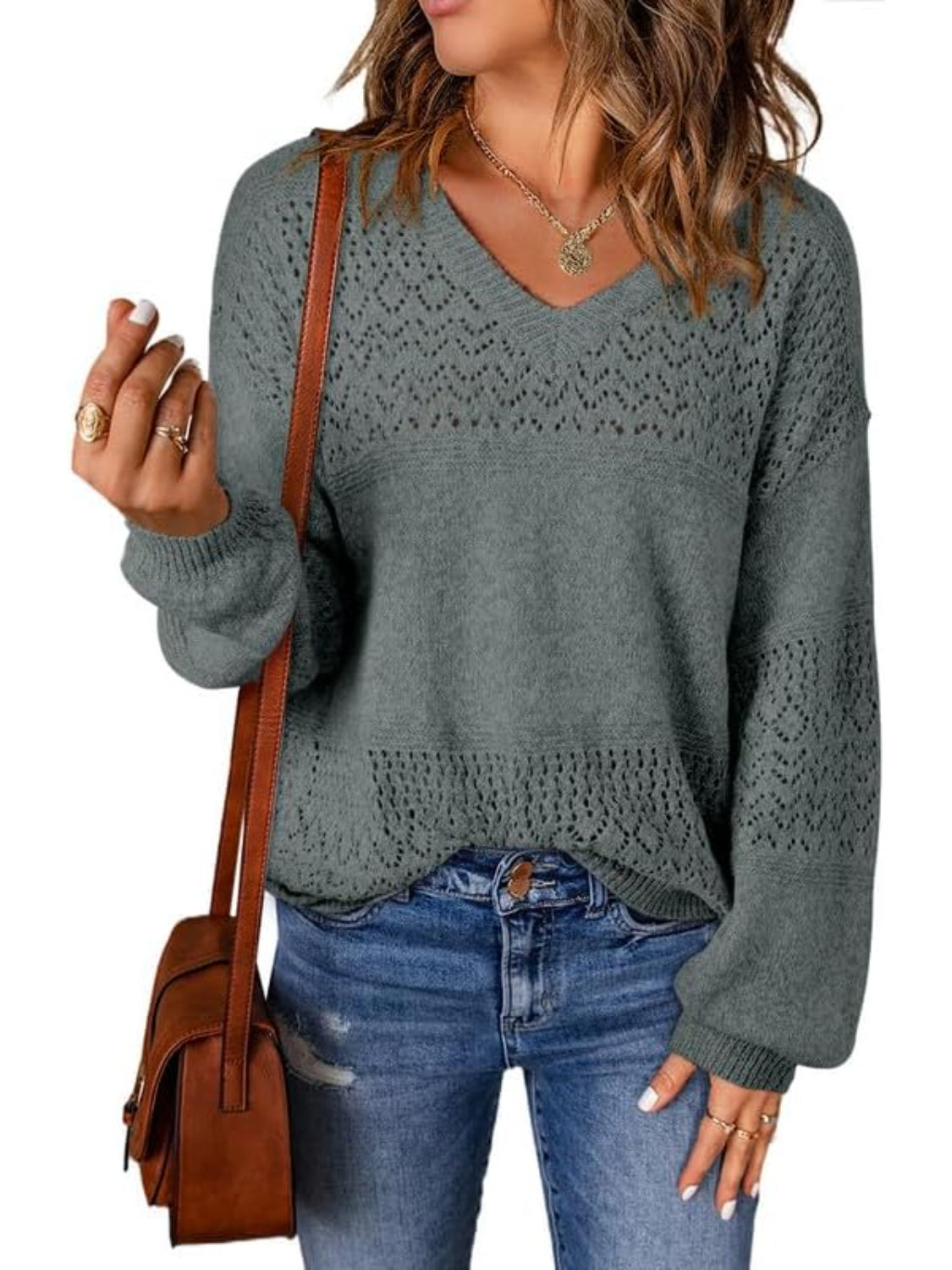 Casual Long Sleeve Knit Pullover Sweater-My Comfy Blouse