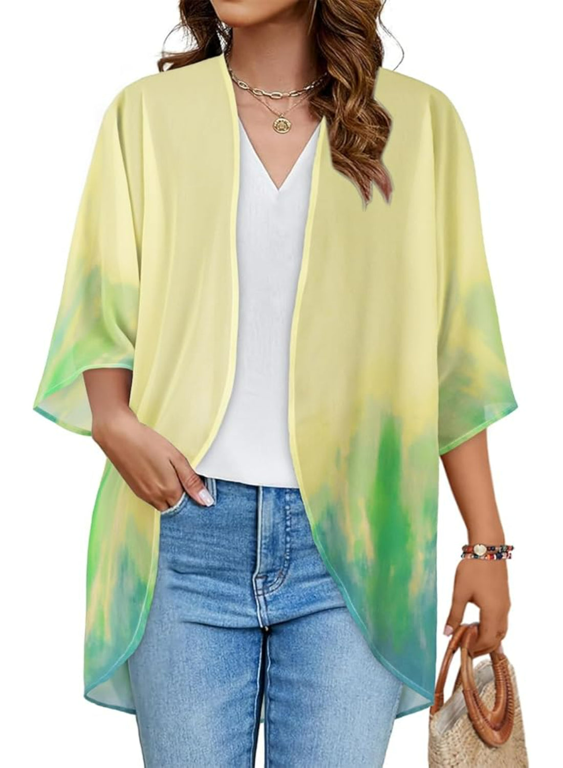Casual Loose Floral Kimono With Sheer Fabric