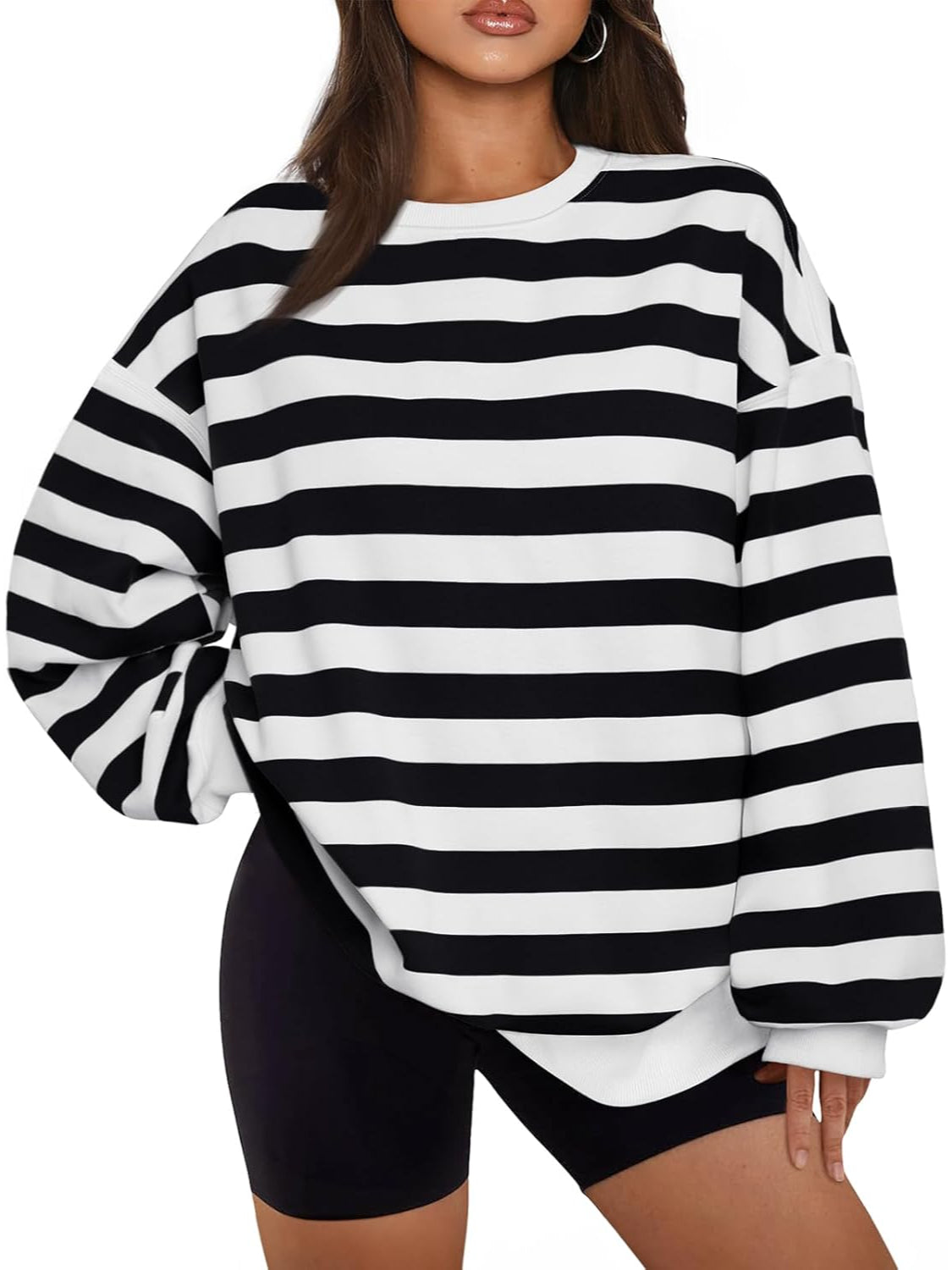 Striped And Printed Oversized Sweatshirt-My Comfy Blouse