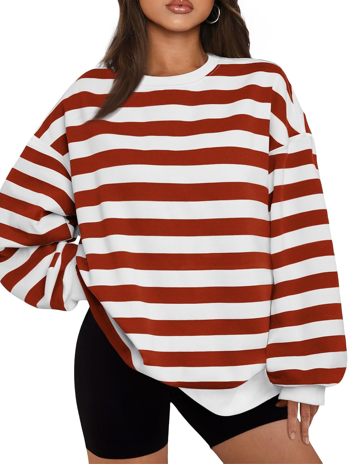 Striped And Printed Oversized Sweatshirt-My Comfy Blouse