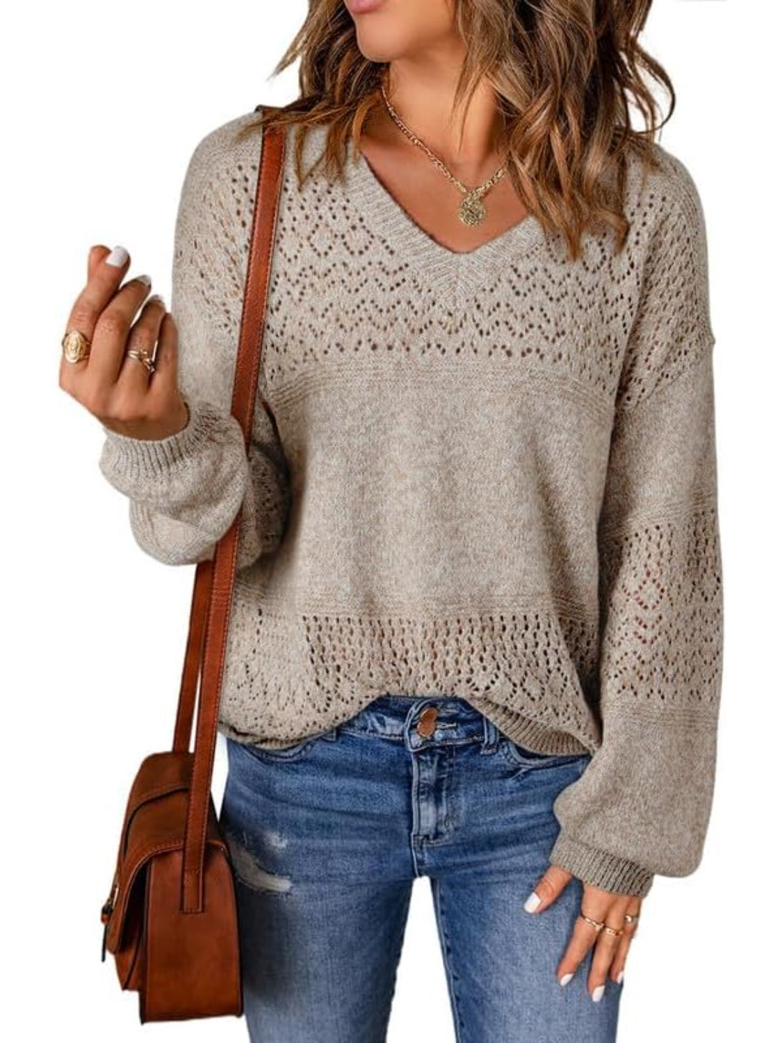 Casual Long Sleeve Knit Pullover Sweater-My Comfy Blouse
