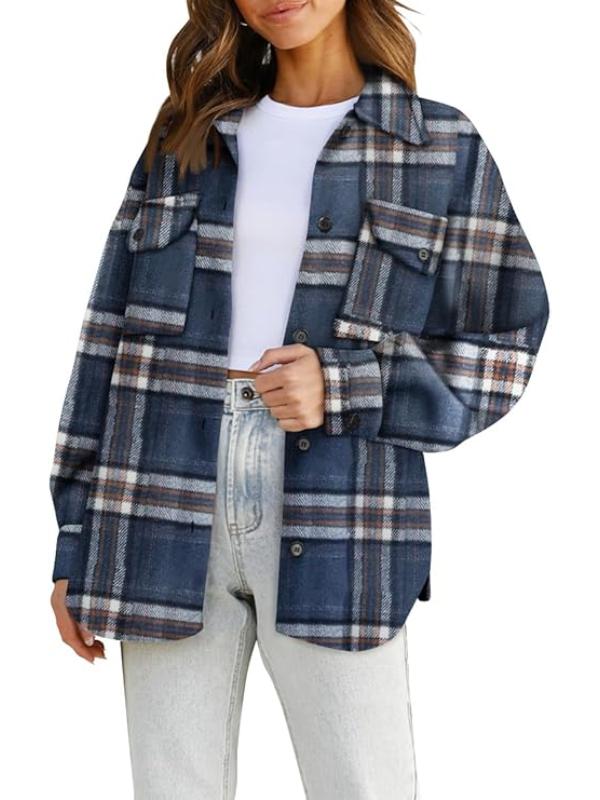 Women Checkered Pattern Jacket With Long Sleeves-My Comfy Blouse