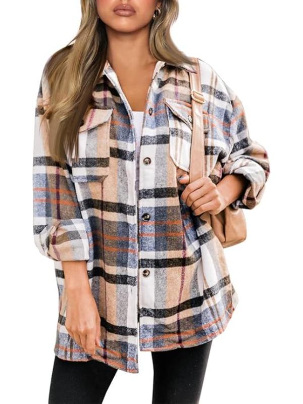 Women Checkered Pattern Jacket With Long Sleeves-My Comfy Blouse