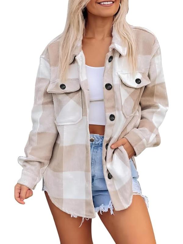 Women Checkered Pattern Jacket With Long Sleeves-My Comfy Blouse
