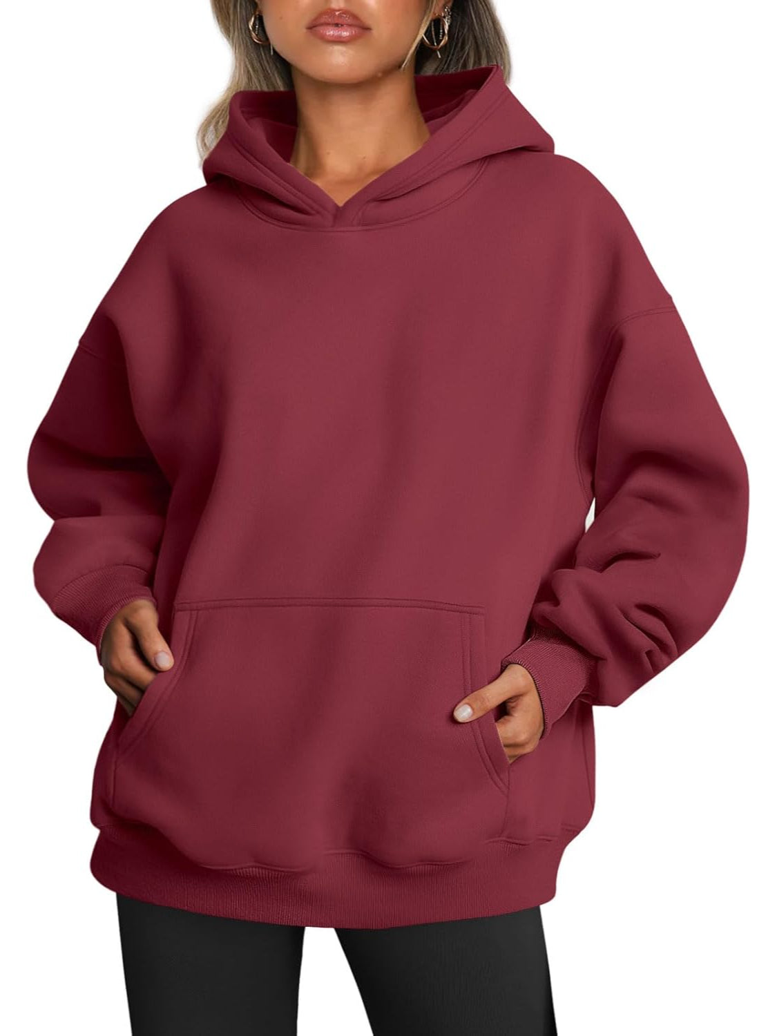 Plain Long Sleeve Fleece Hoodie For Woman-My Comfy Blouse