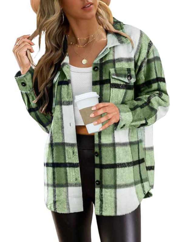 Women Checkered Pattern Jacket With Long Sleeves-My Comfy Blouse