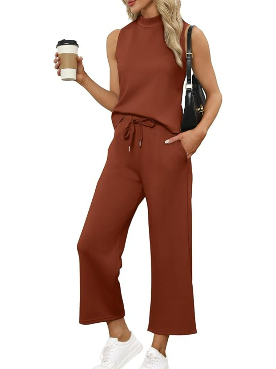 Two Piece Summer Set With Mock Lounge Top And Wide Pants-My Comfy BlouseTwo Piece Summer Set With Mock Lounge Top And Wide Pants - Image 18
