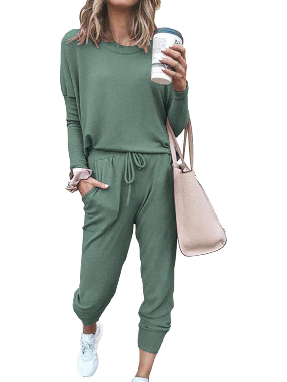 2 Piece Long Sleeve Lounge Outfit Set-My Comfy Blouse
