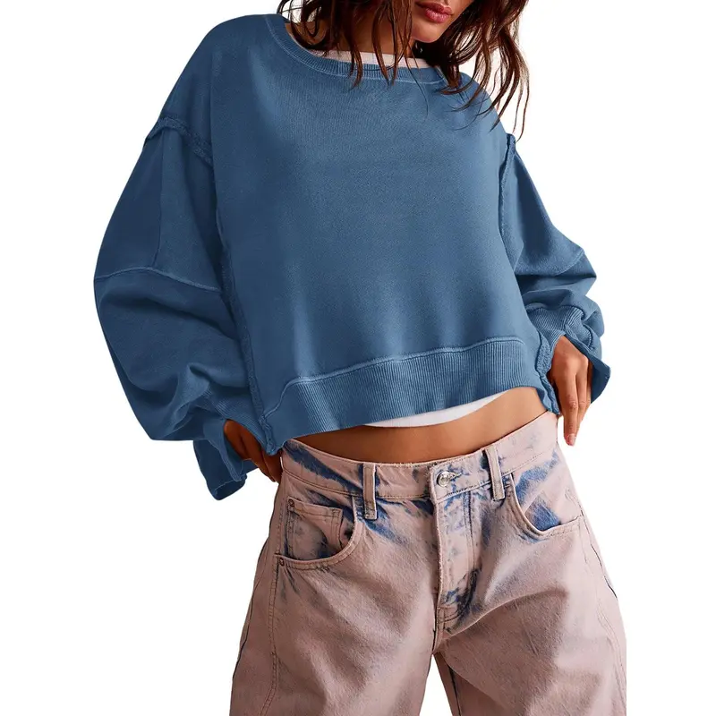 Casual Loose Crop Top Long Sleeve Sweatshirt For Women
