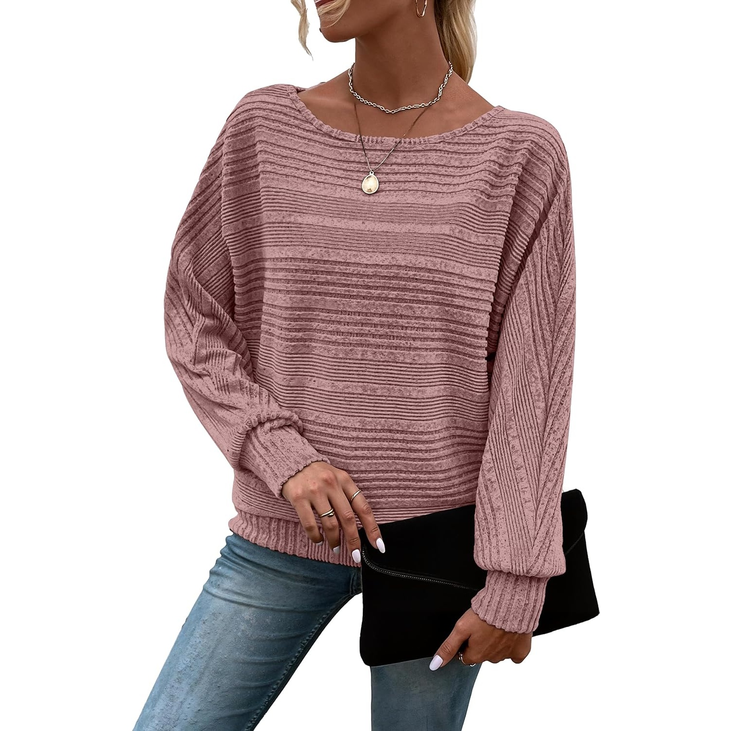 Textured Ribbed Knit Long Sleeve Top For Women