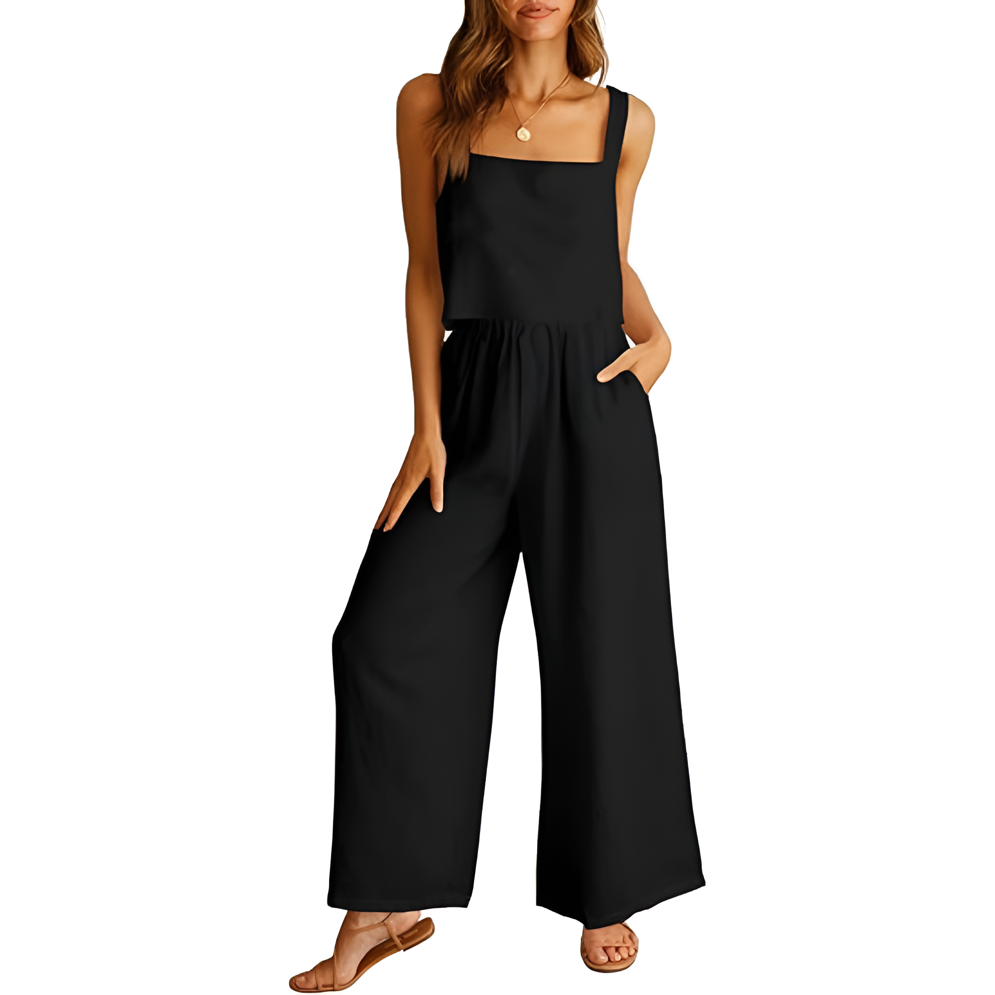2 Piece Linen Pants Jumpsuit Matching Lounge Set For Women
