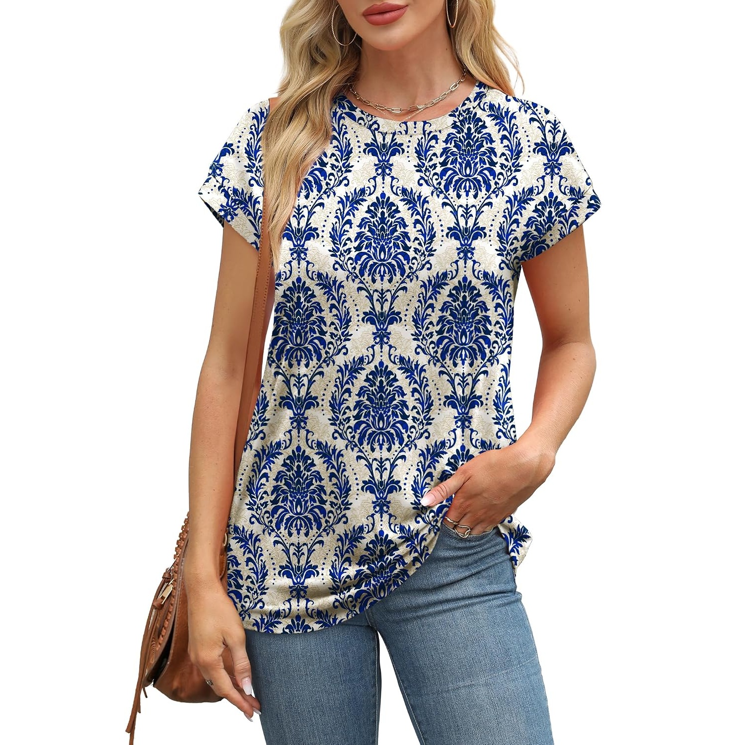Summer Short Sleeve Crew Tunic T Shirts  For Women