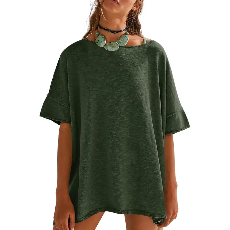 Loose Fit Short Sleeve Oversized Summer Tunic Top