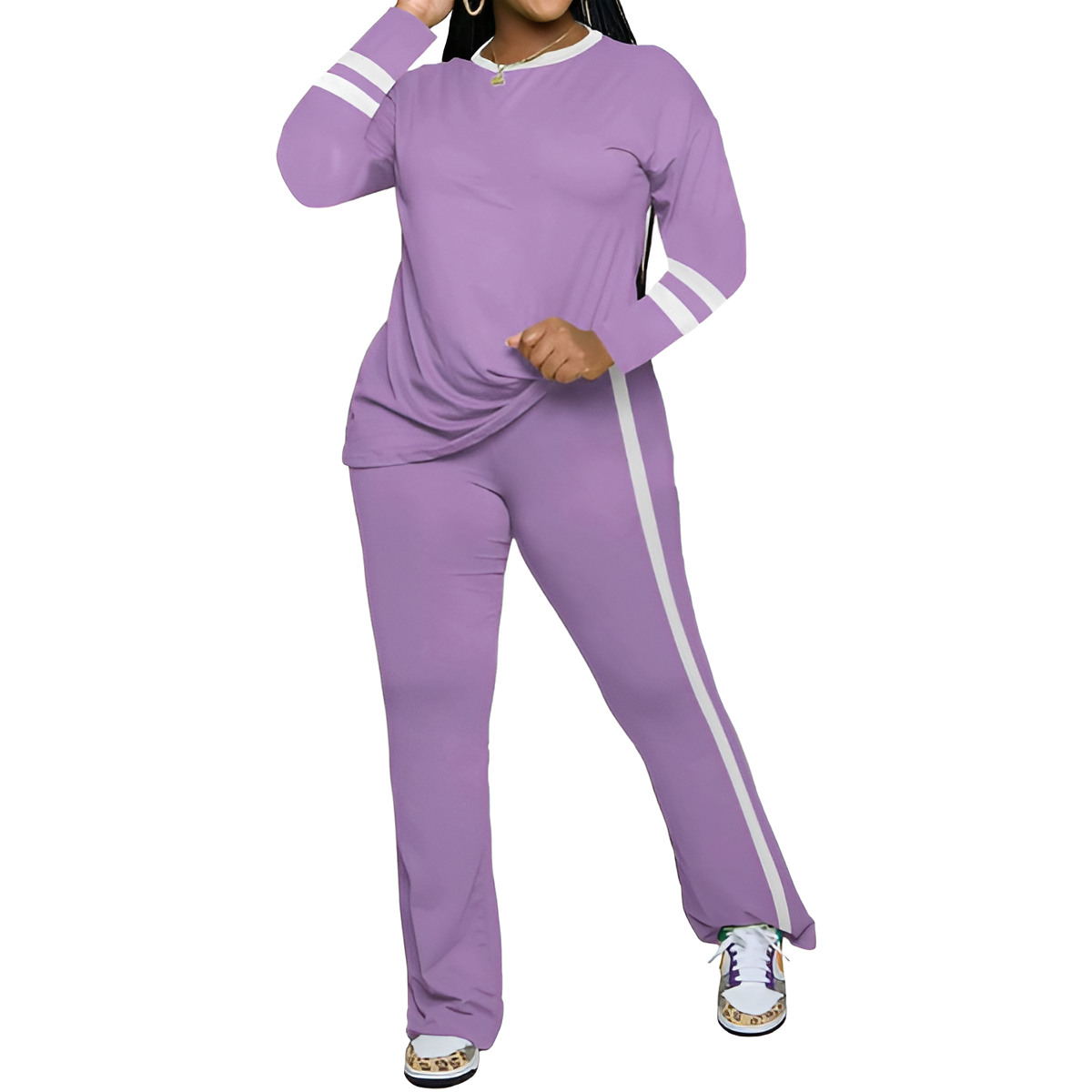 Two Piece Lounge Sets For Women With Long Sleeve Casual Top And Flare Pants