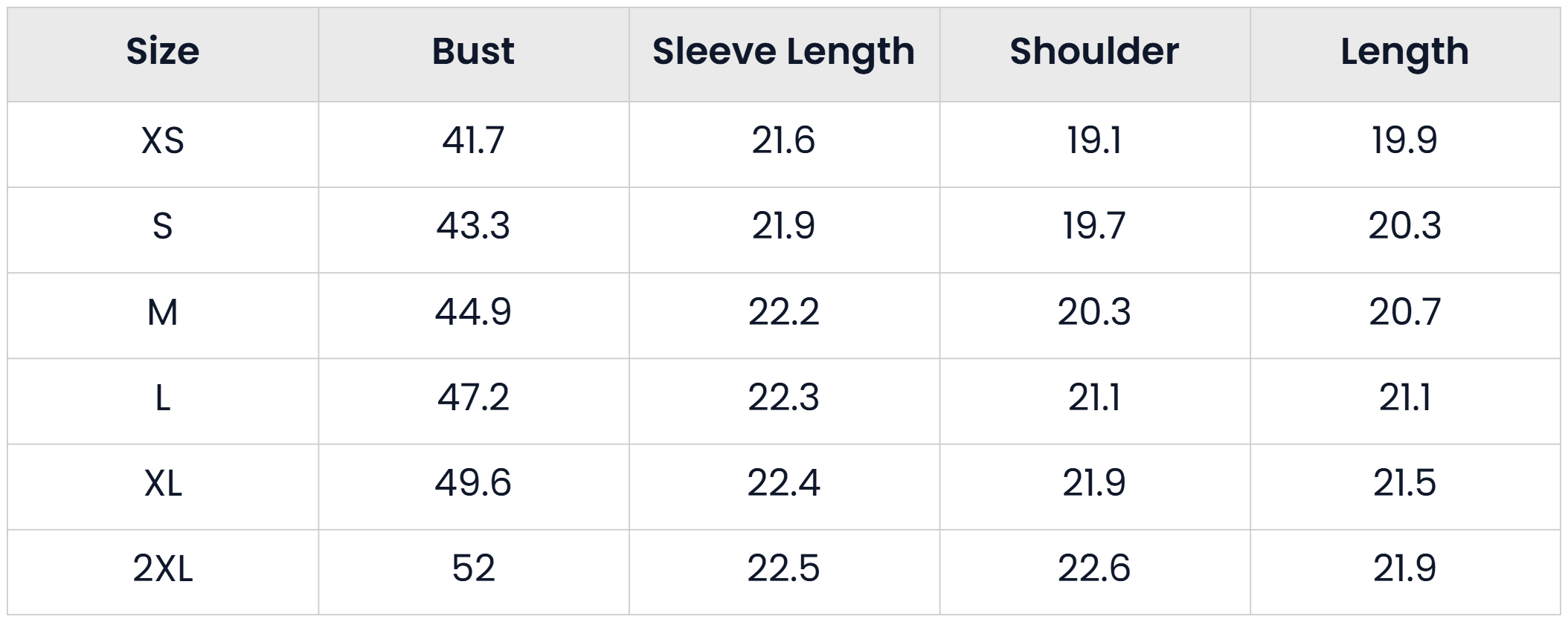 Size Chart for Casual Long Sleeve Bomber Jacket For Women