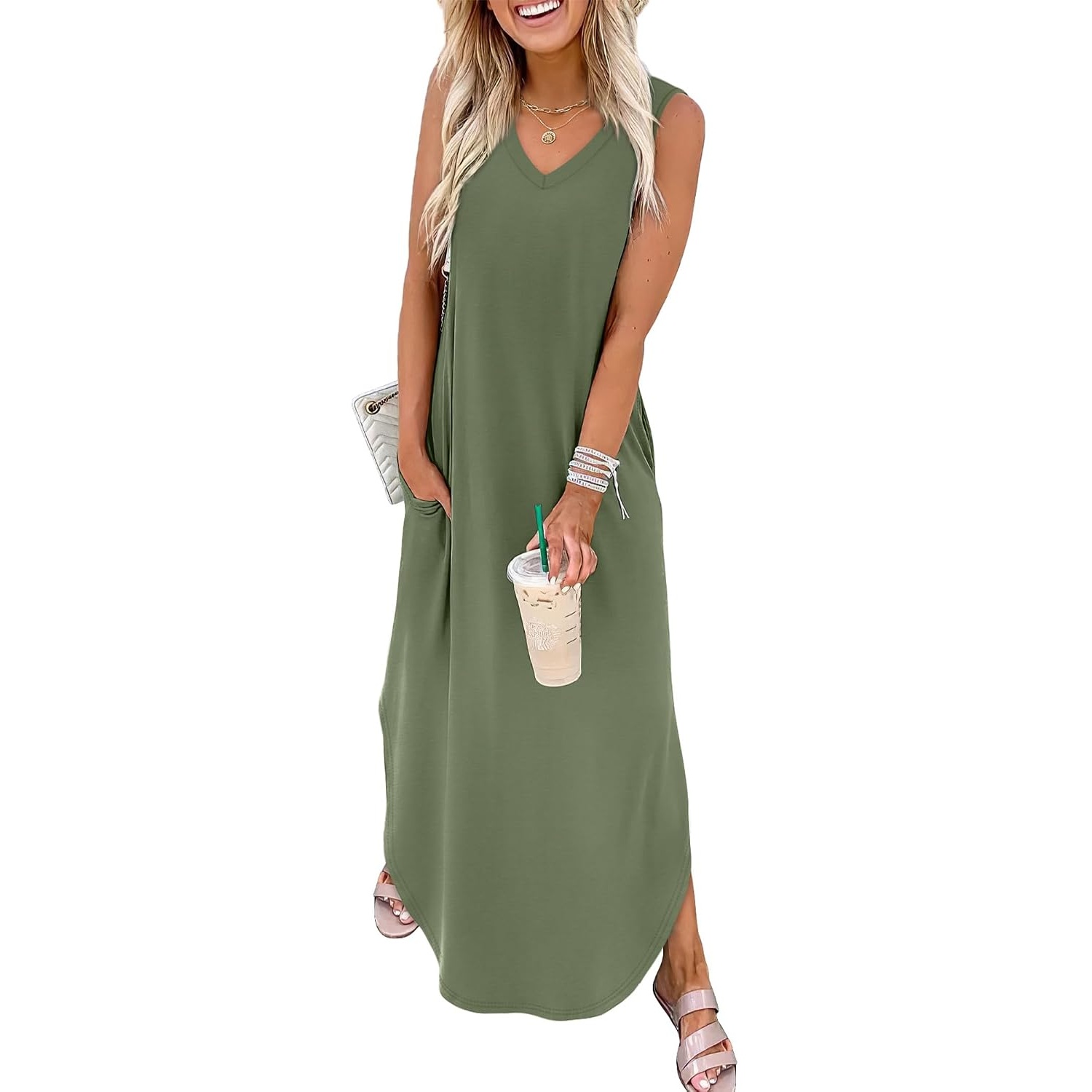 Summer Vacation Maxi Beach Sundress With Pockets