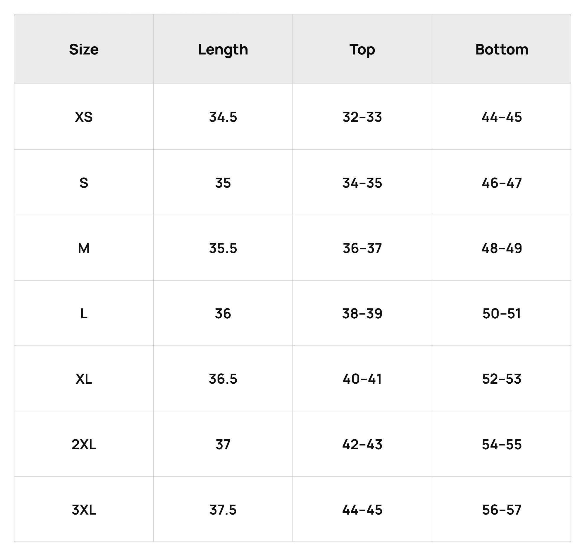 Size Chart