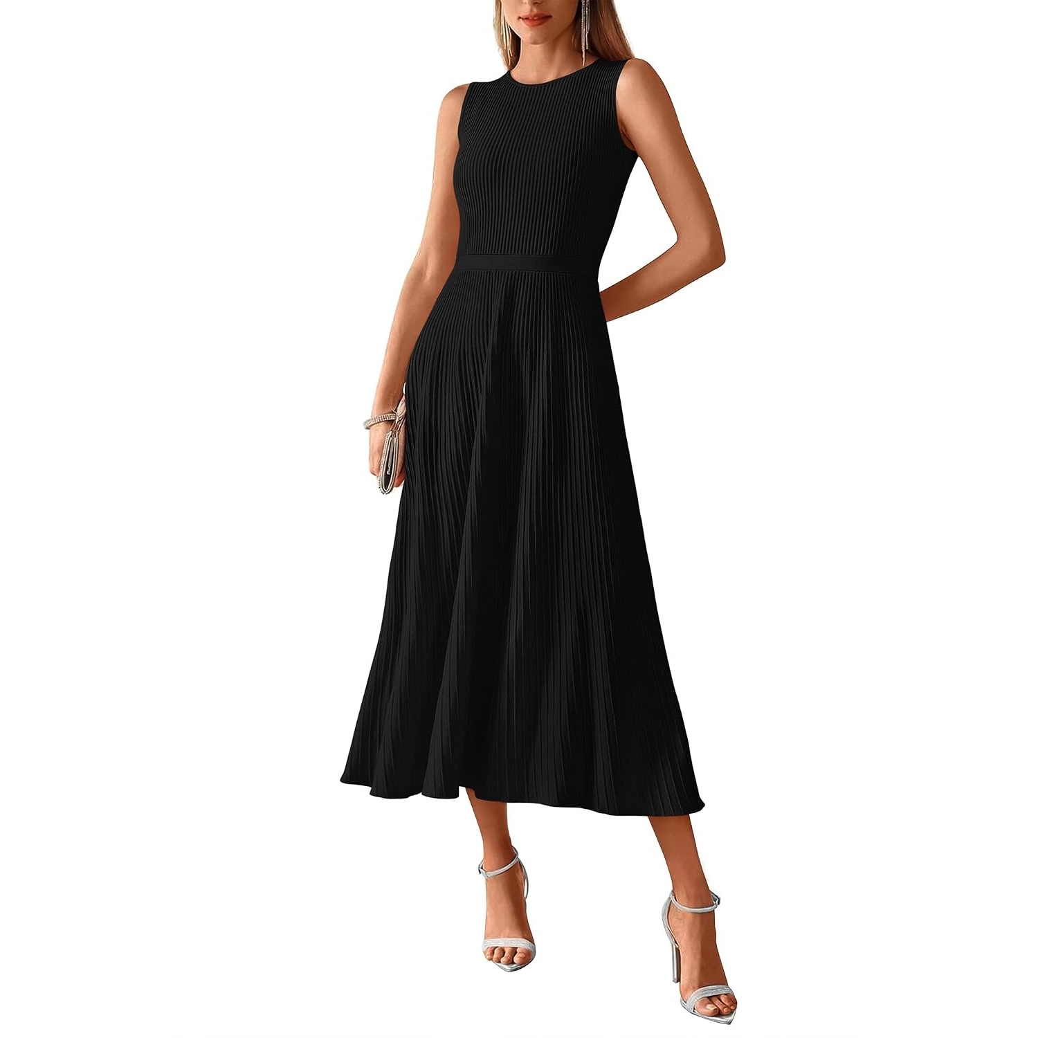 Casual Midi Sleeveless Pleated Dress For Women