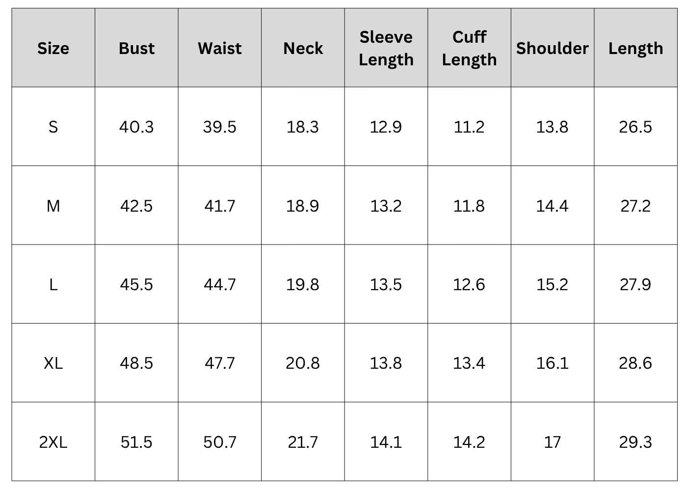Size Chart