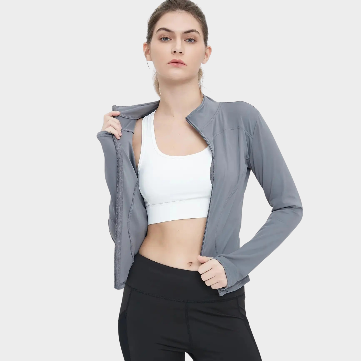 Long Sleeve Fitted Zip Mock Style Jacket