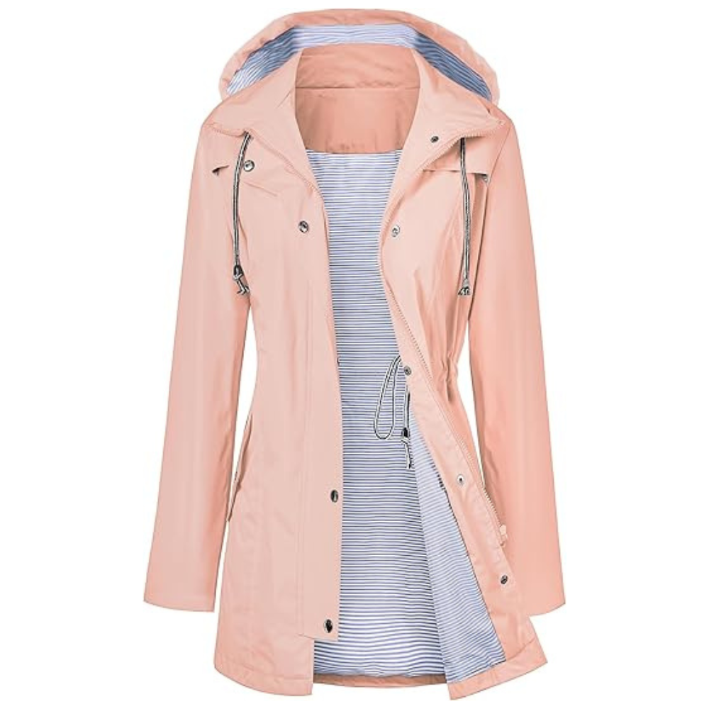 Waterproof Long Hooded Trench Coat Lined Windbreaker Travel Jacket