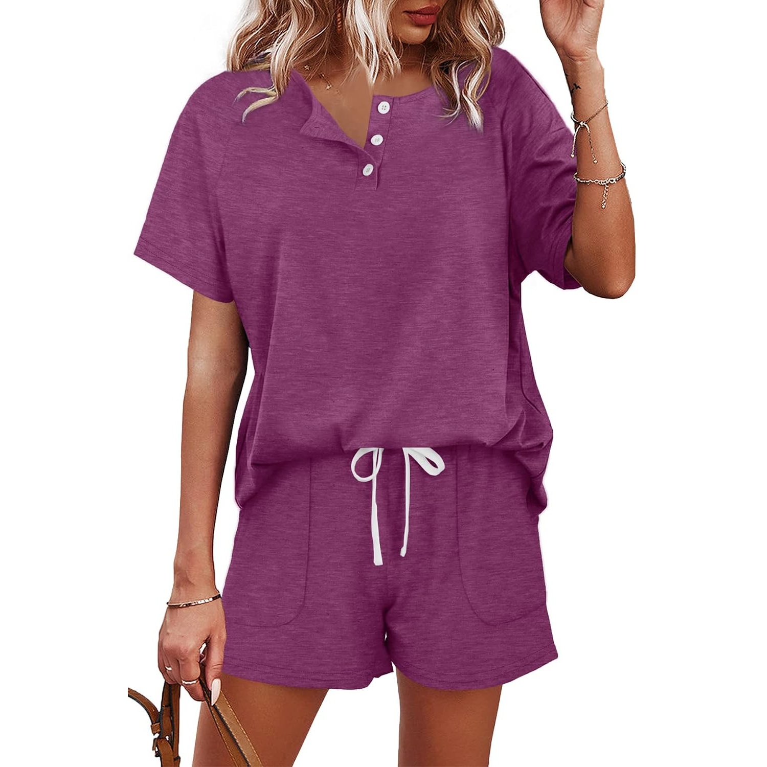 2 Piece Button Down Top And Shorts Sets For Women