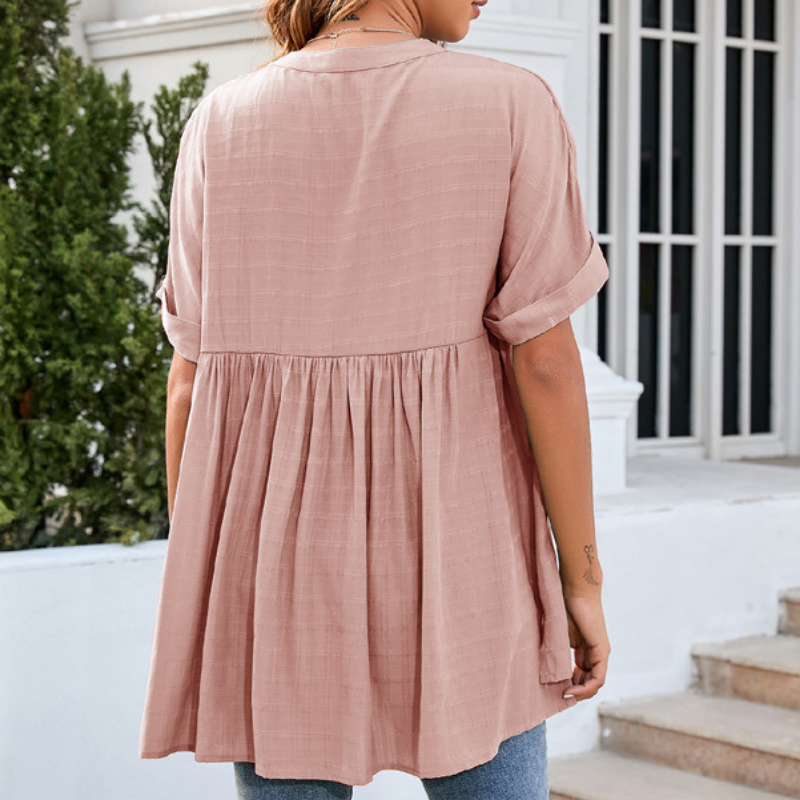 Flounce Hem Semi Formal Shirt-My Comfy Blouse