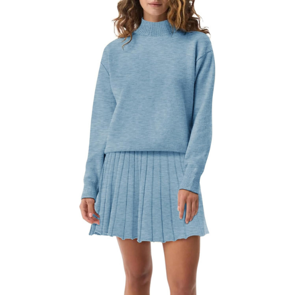 Women's Two Piece Outfits Turtleneck Long Sleeve Ribbed Knit Tops Pleated Mini Skirt 2026 Casual Sweater Sets