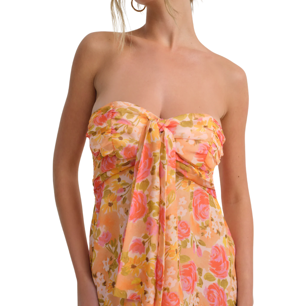 Floral Pattern Printed Strapless Mini Dress-My Comfy Blouse