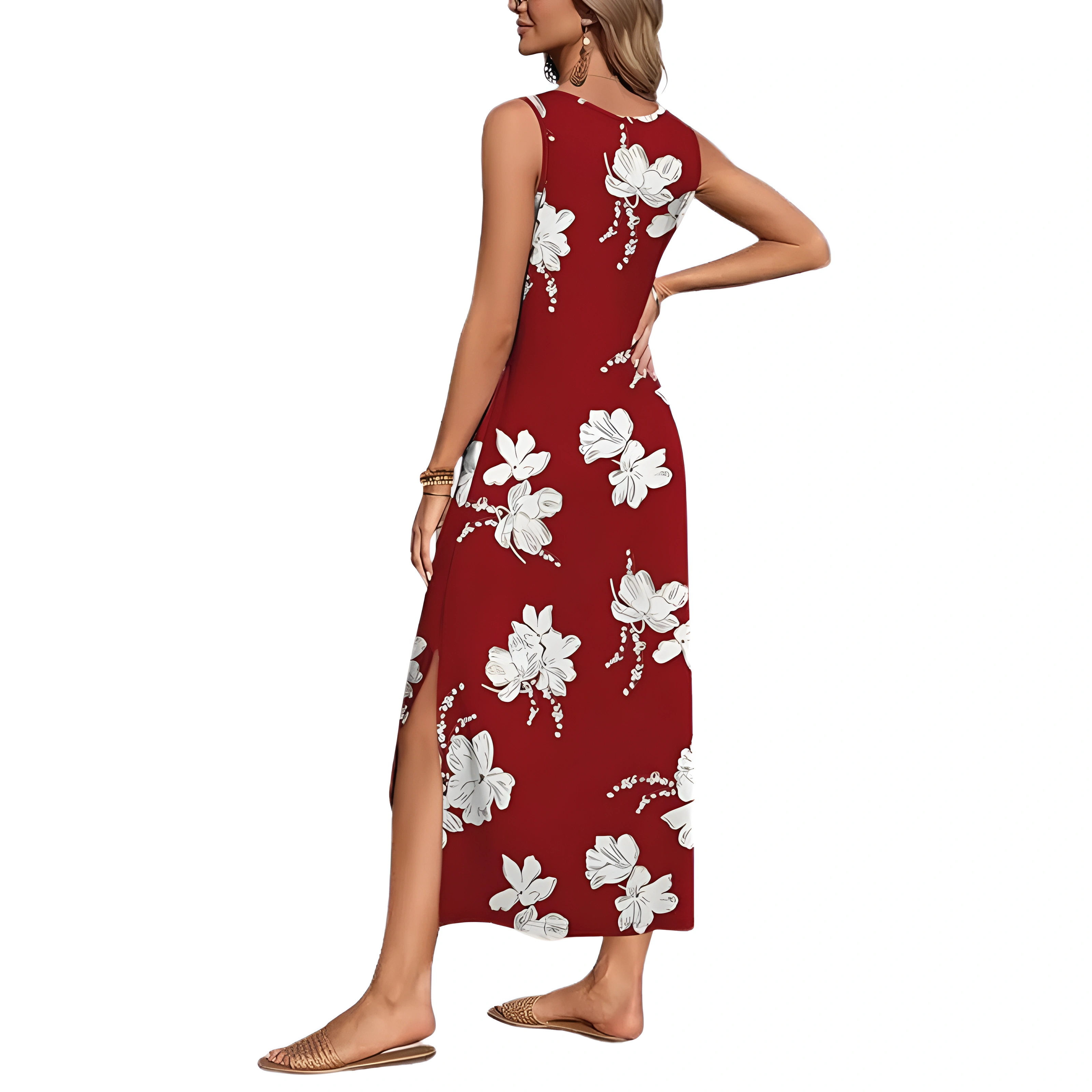 Sleeveless Maxi Beach Dress With Pockets For Women