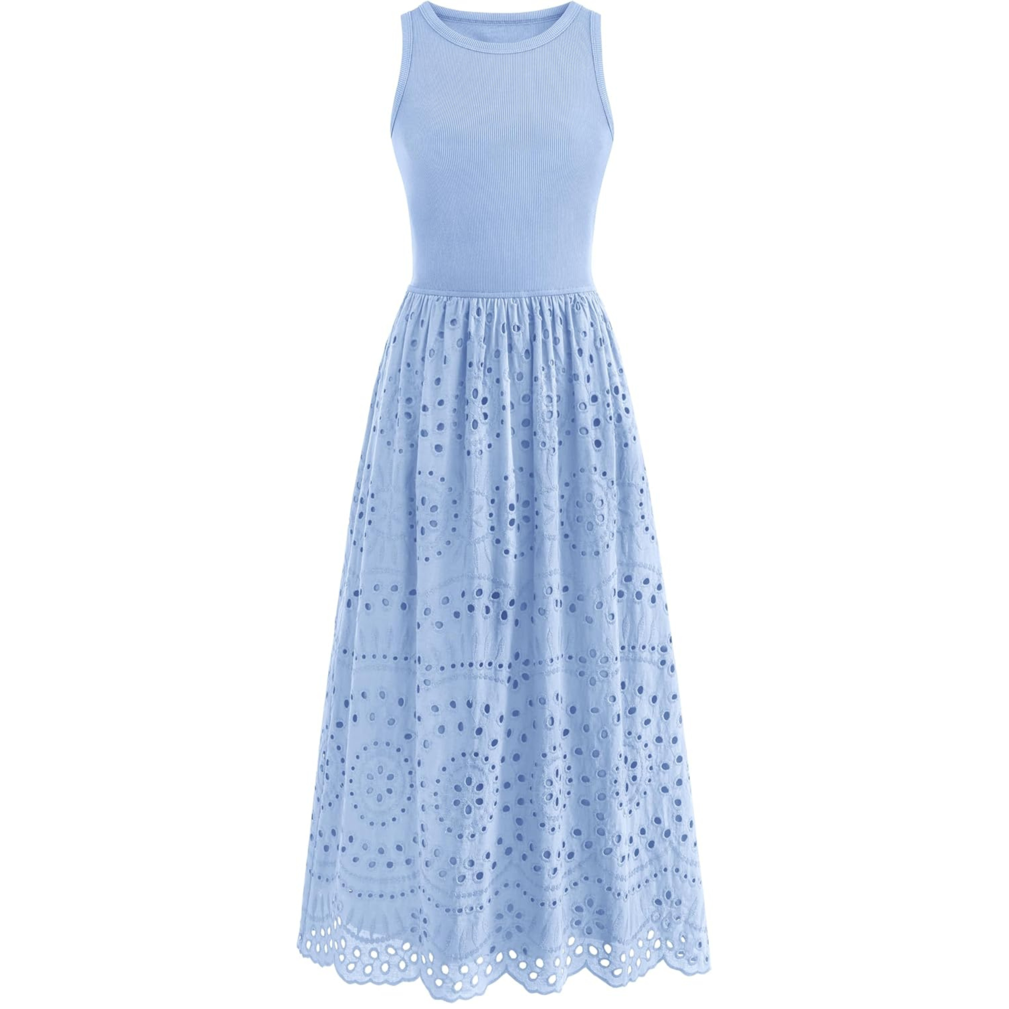 Sleeveless Eyelet Cotton Tank Maxi Dress with Pockets