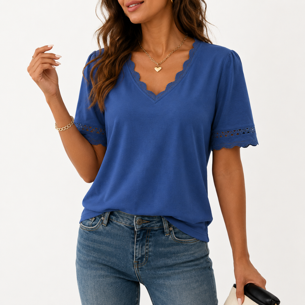 Summer Casual Short Sleeve V Lace Shirts Dressy