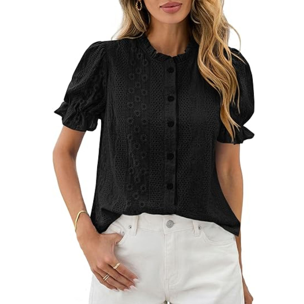 Sleeve Summer Spring Down Boho Embroidered With Button